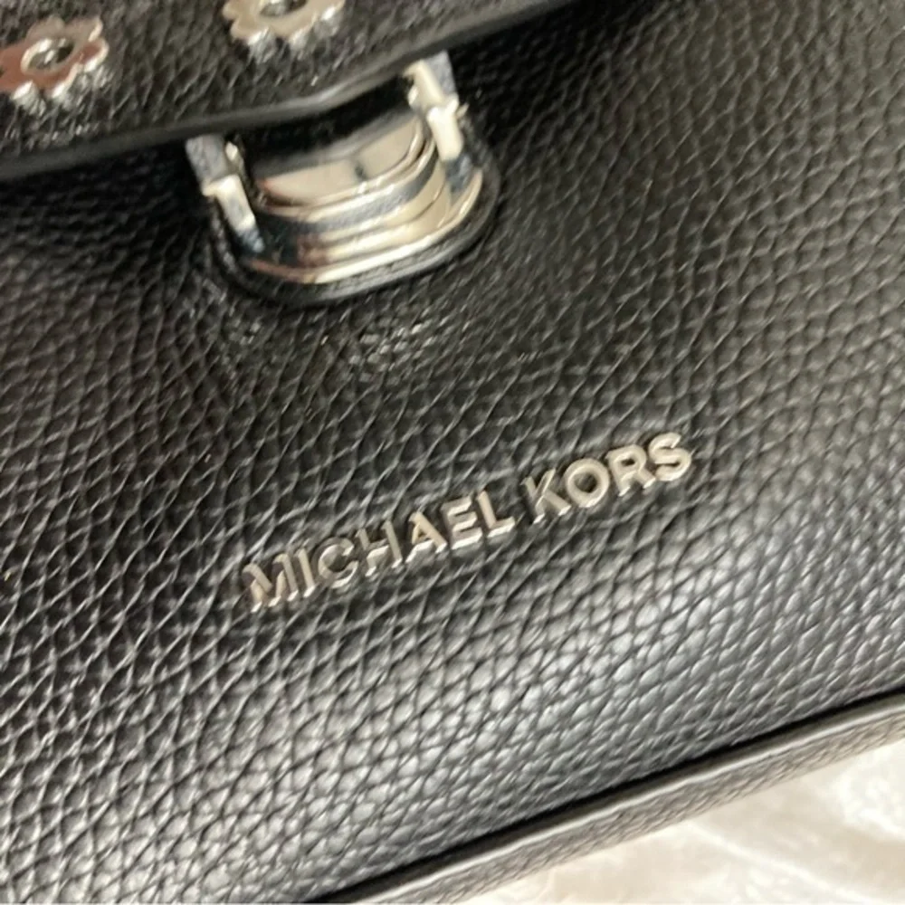 Michael kors black leather Bristol floral flowers embellished mini satchel bay